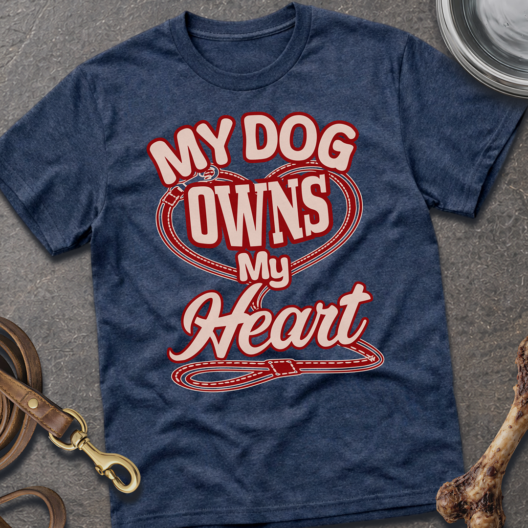 My Dog Owns My Heart T-Shirt - Heather Navy
