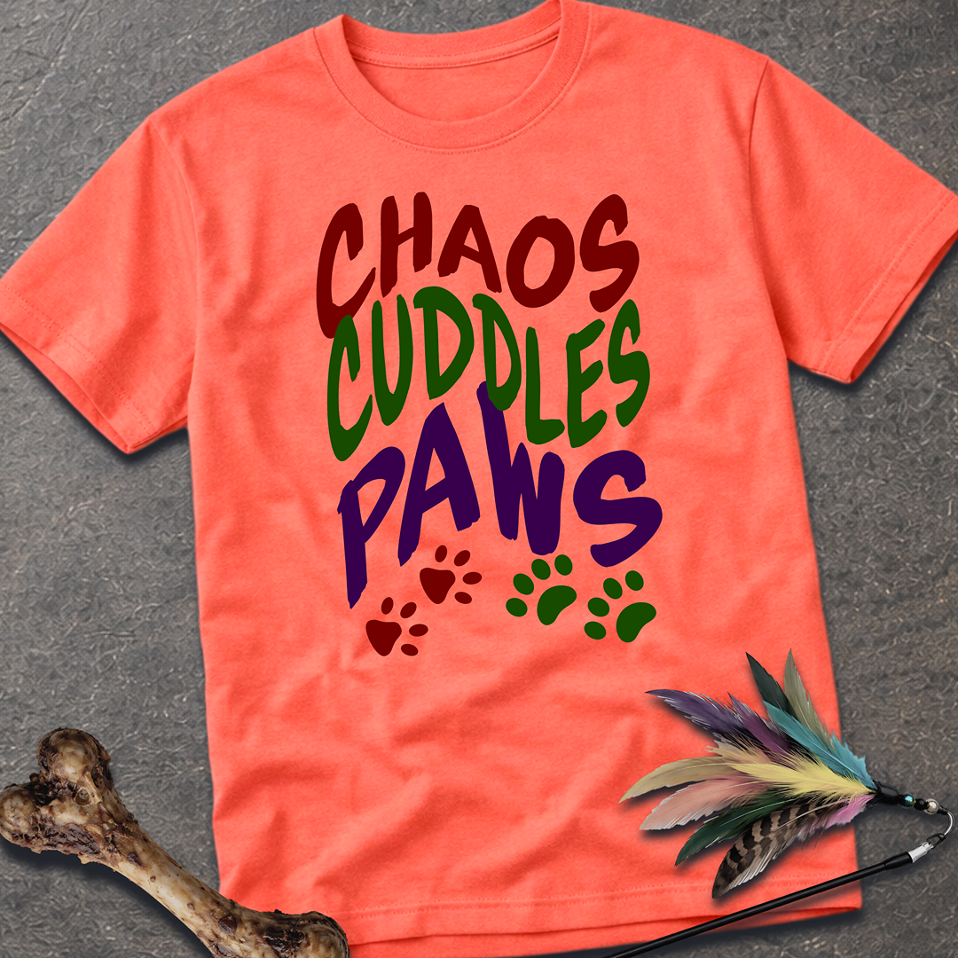 Chaos Cuddles Paws T-Shirt - Coral Silk
