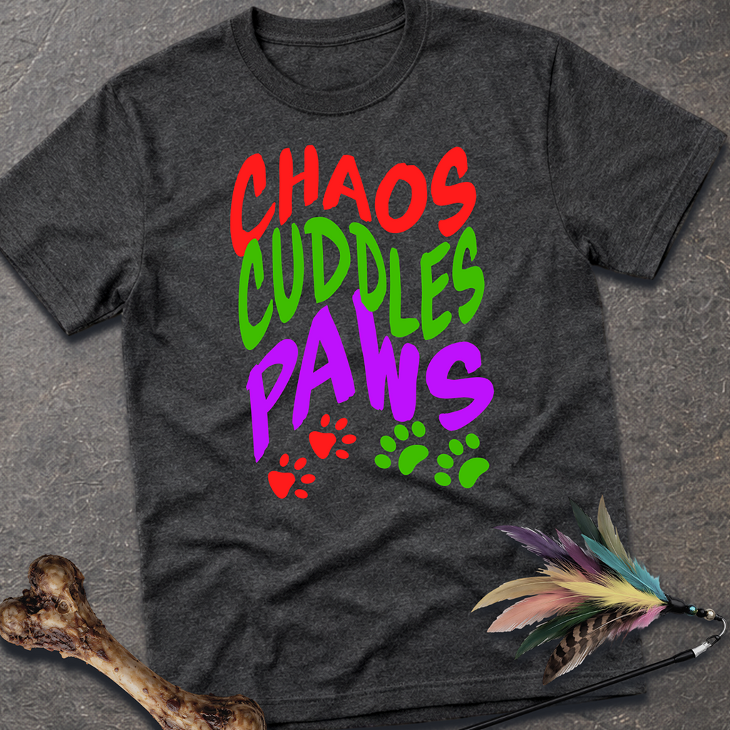 Chaos Cuddles Paws T-Shirt - Dark Heather Grey