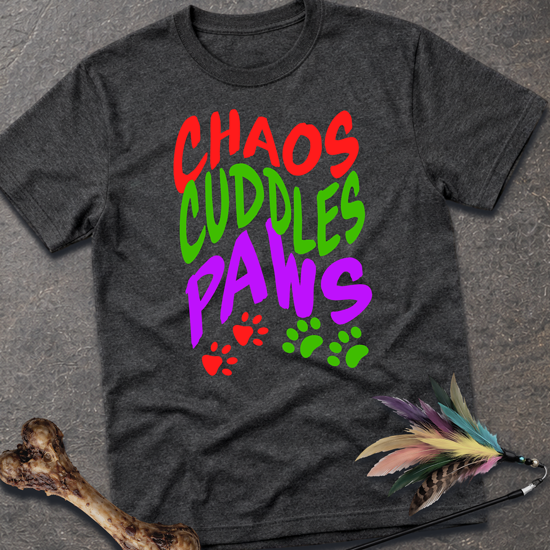 Chaos Cuddles Paws T-Shirt - Dark Heather Grey