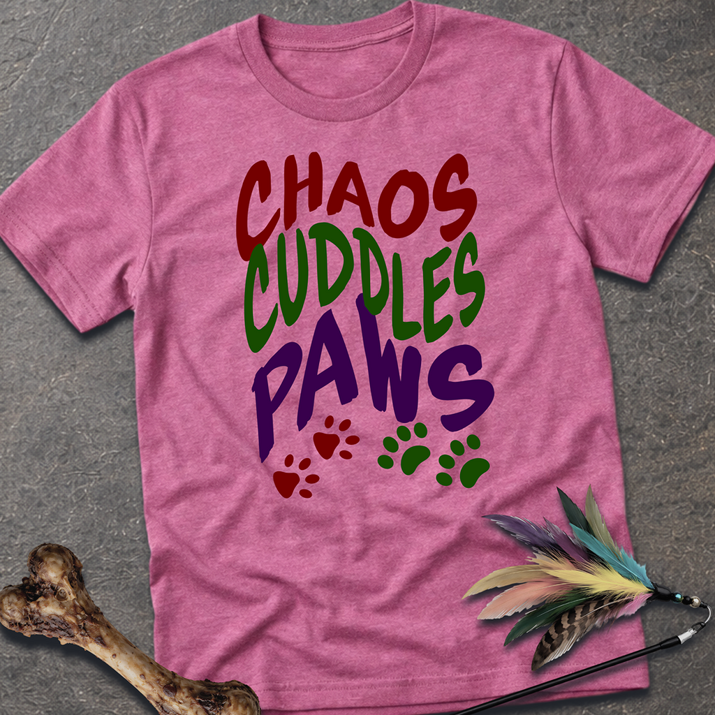 Chaos Cuddles Paws T-Shirt - Heather Berry