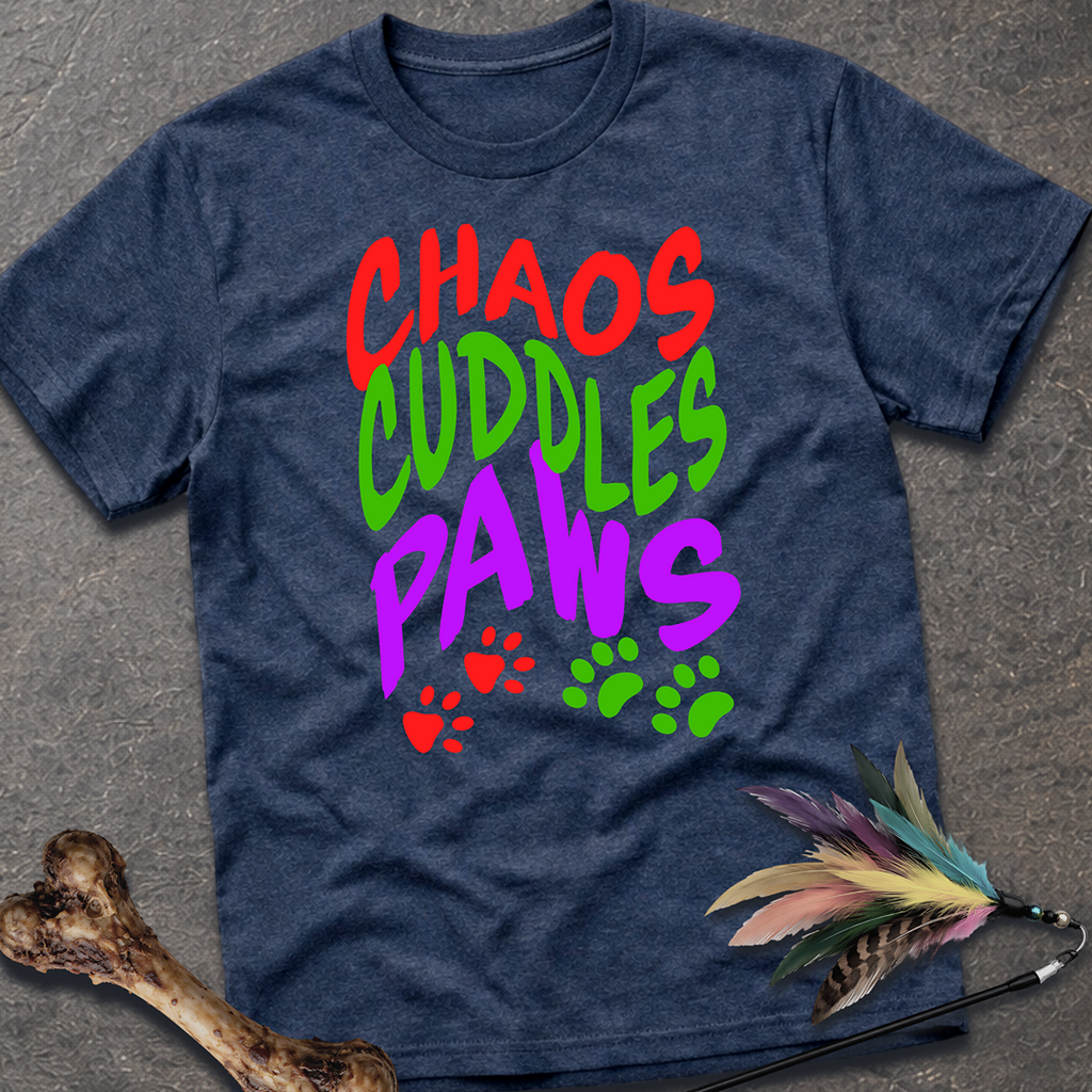 Chaos Cuddles Paws T-Shirt - Heather Navy