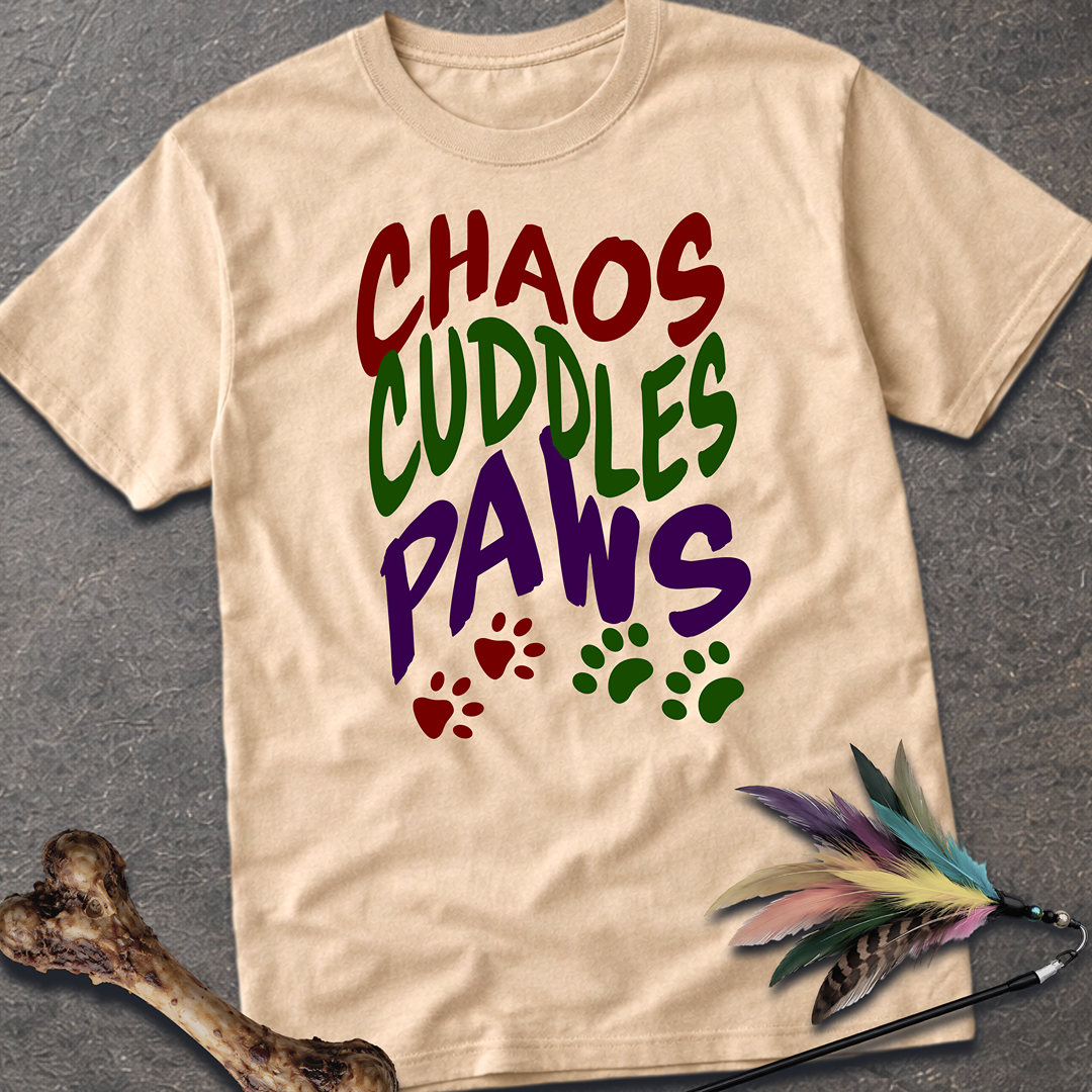 Chaos Cuddles Paws T-Shirt - Sand