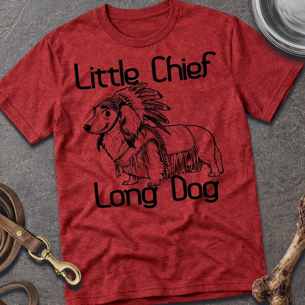 Little Chief Long Dog T-Shirt - Heather Cardinal